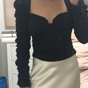 Astr Black Ruched Long Sleeve Blouse